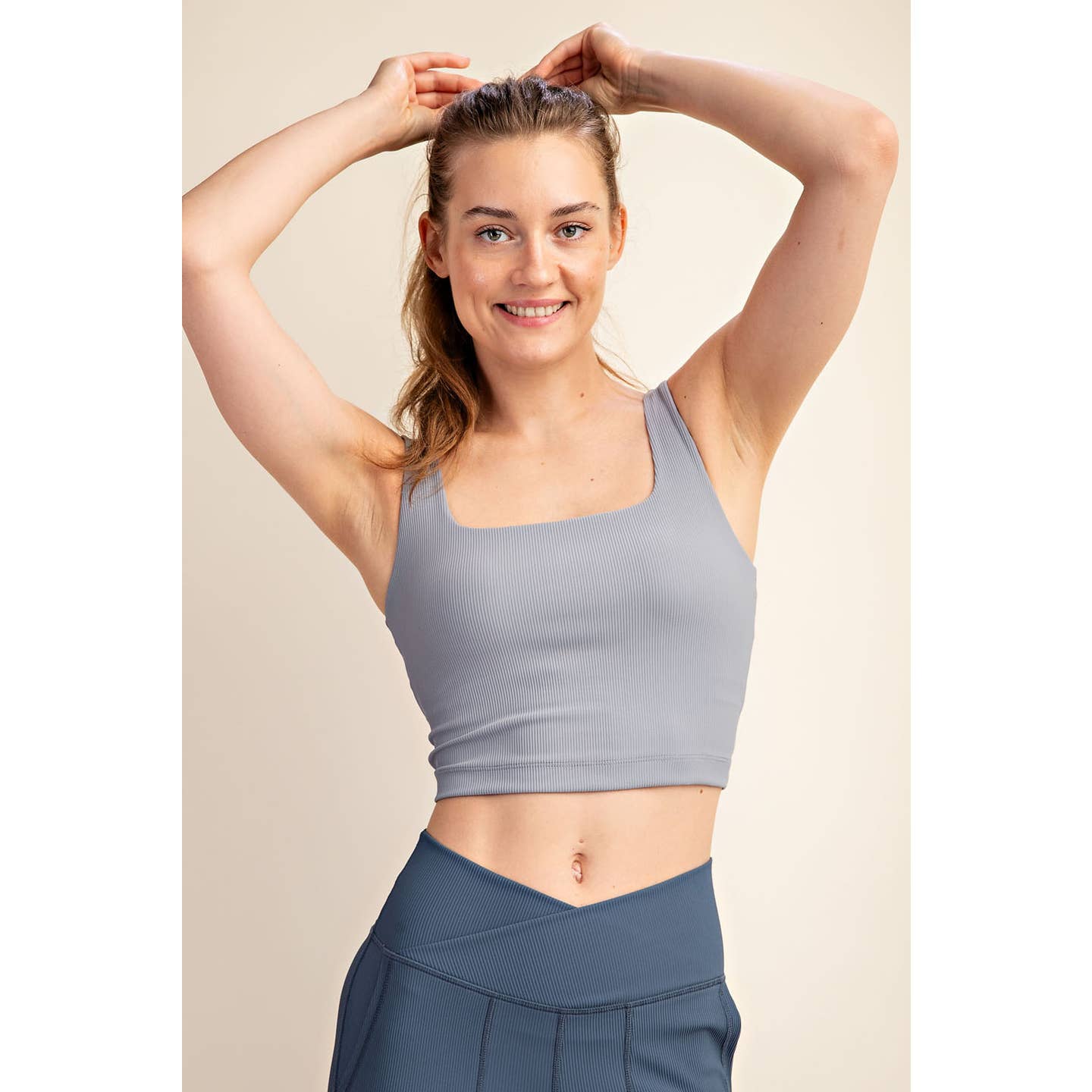 Rib Square Neck Crop Tank | Rhino Grey