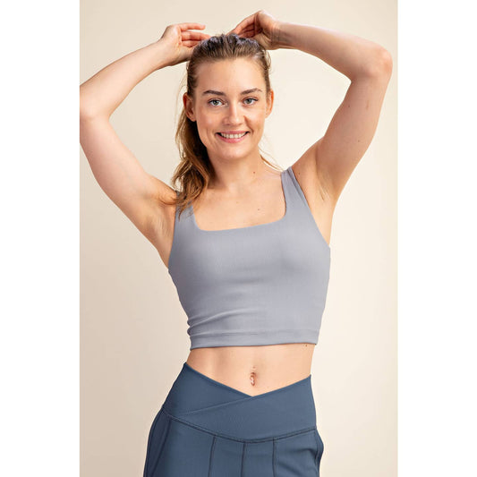 Rib Square Neck Crop Tank | Rhino Grey