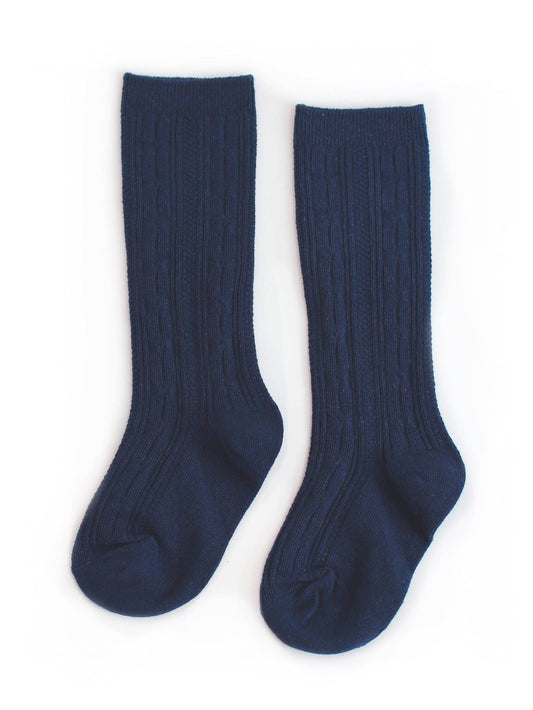 Cable Knit Knee High Socks | Navy