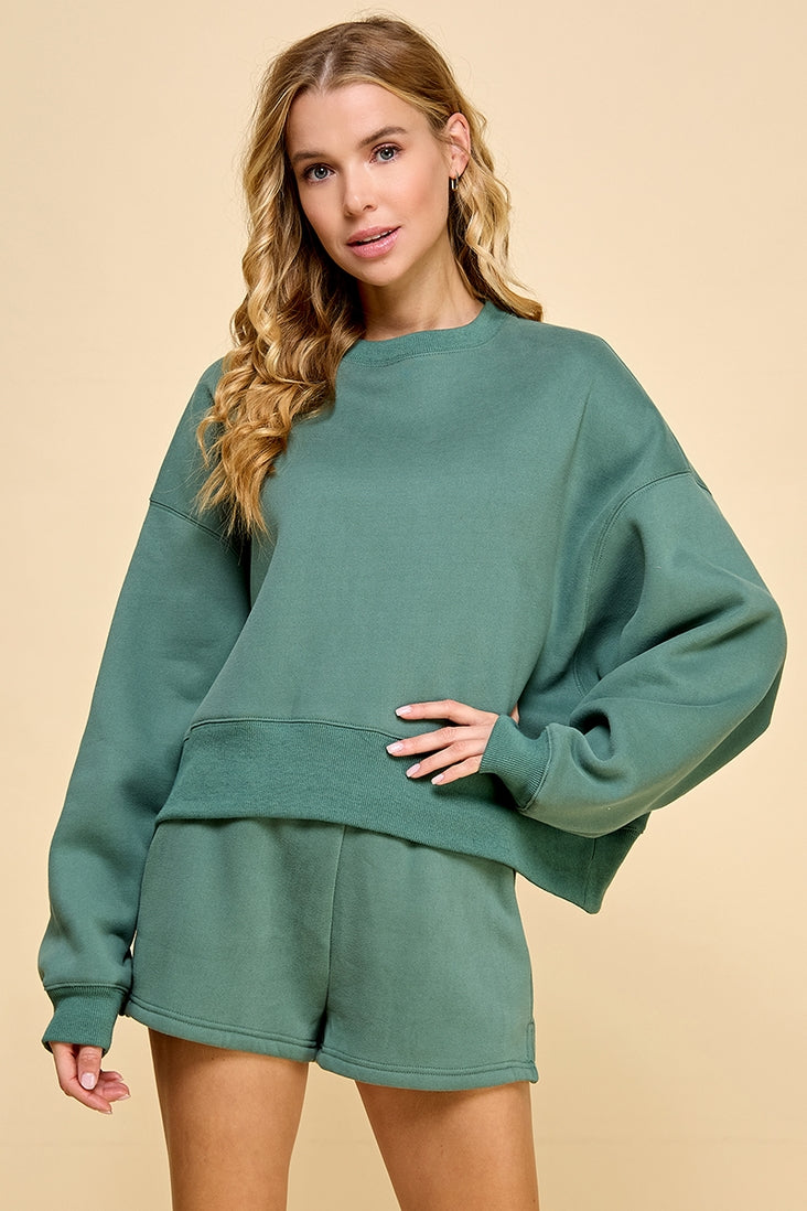 Dropped Shoulder Sweatshirt Set | Hunter Green