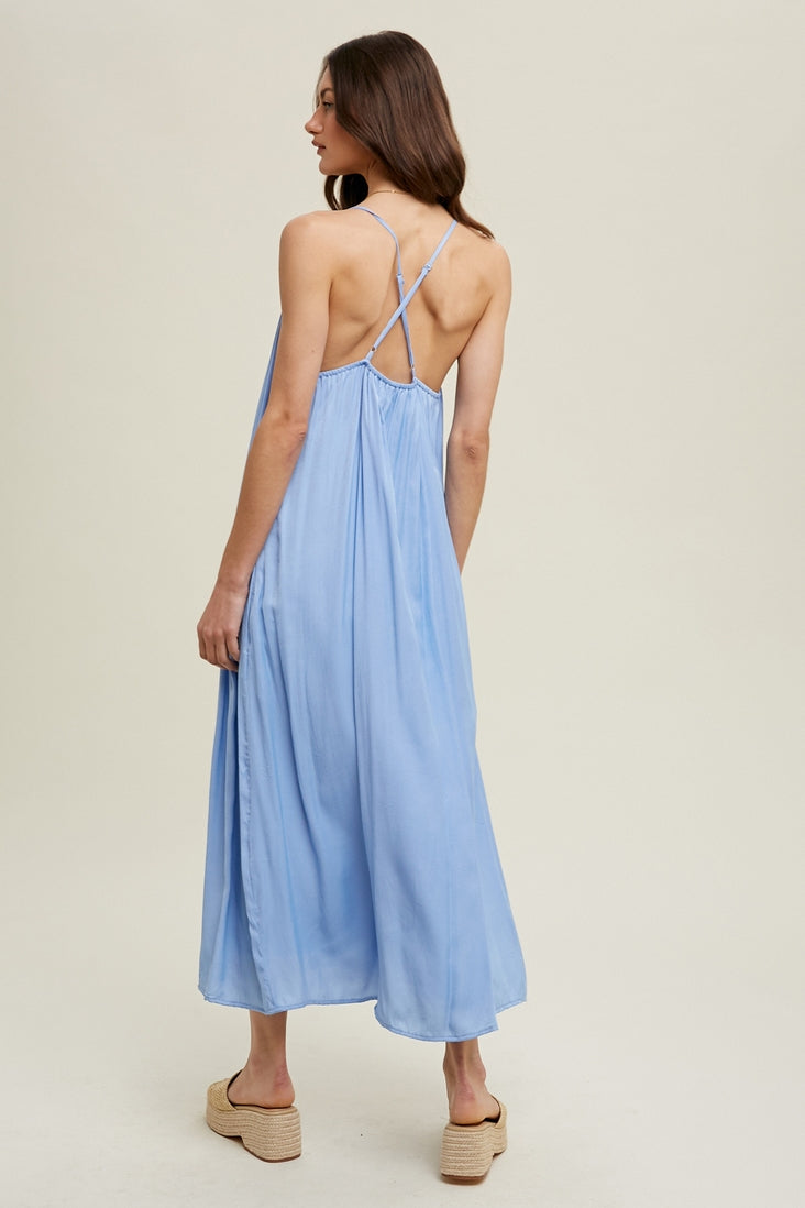 Open Back Slip Dress | Blue