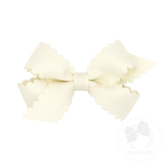 Mini Grosgrain Hair Bow with Scalloped Edge | Antique