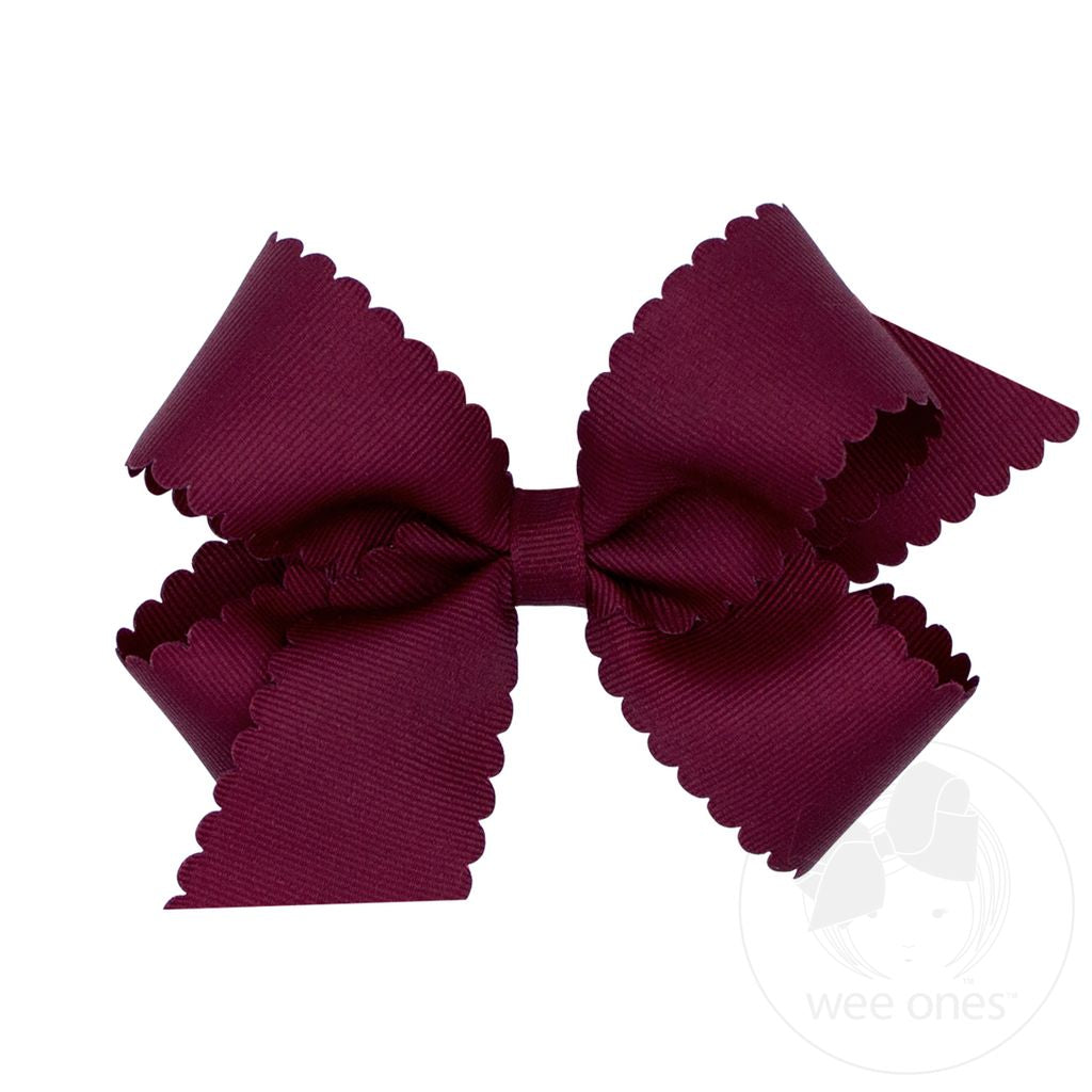 Medium Scalloped Edge Bow | Burgundy