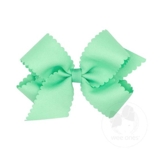 Medium Grosgrain Hair Bow with Scalloped Edge | Mint