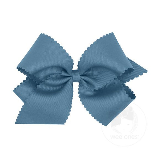 King Grosgrain Scalloped Edge Girls Hair Bow | Denim