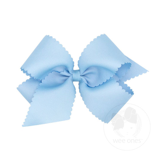 Mini Grosgrain Hair Bow Scalloped Edge | Millennium Blue