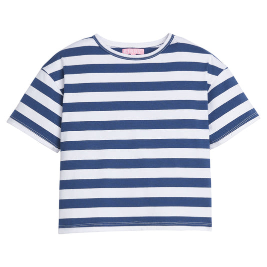 Boxy Tee | Navy Metallic Stripe