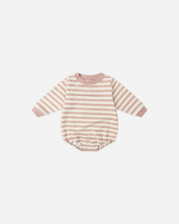 CREWNECK BUBBLE ROMPER || PINK STRIPE