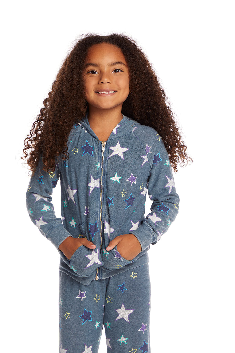 Embroidery Stars Girls Zip-up Hoodie
