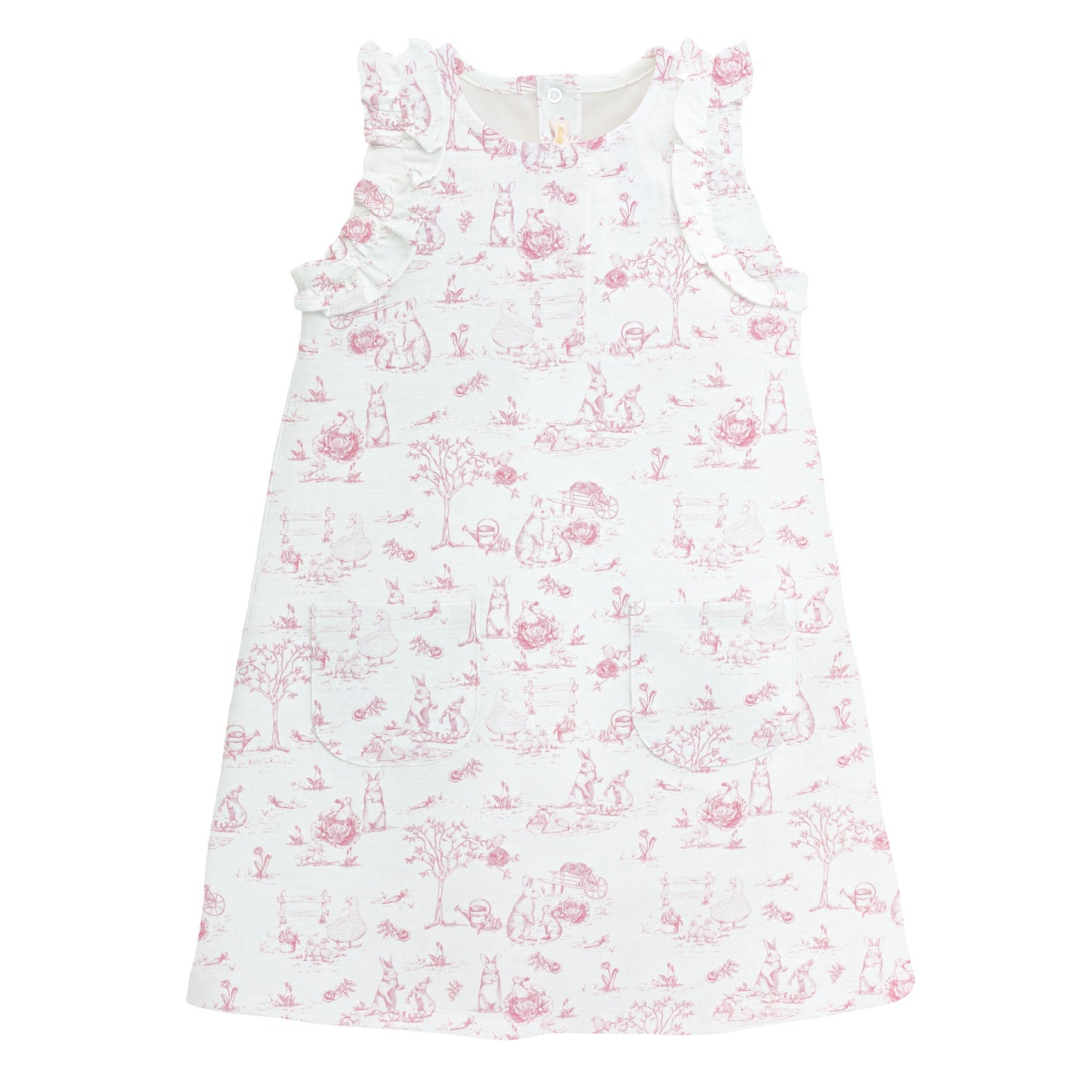 Printed Dress w/ Ruffles | Pink Toile Bunnies
