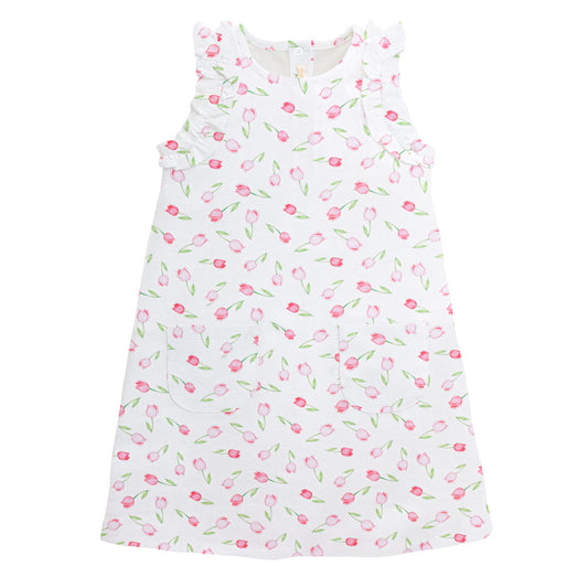 Printed Dress w/ Ruffles | Pink Baby Tulips