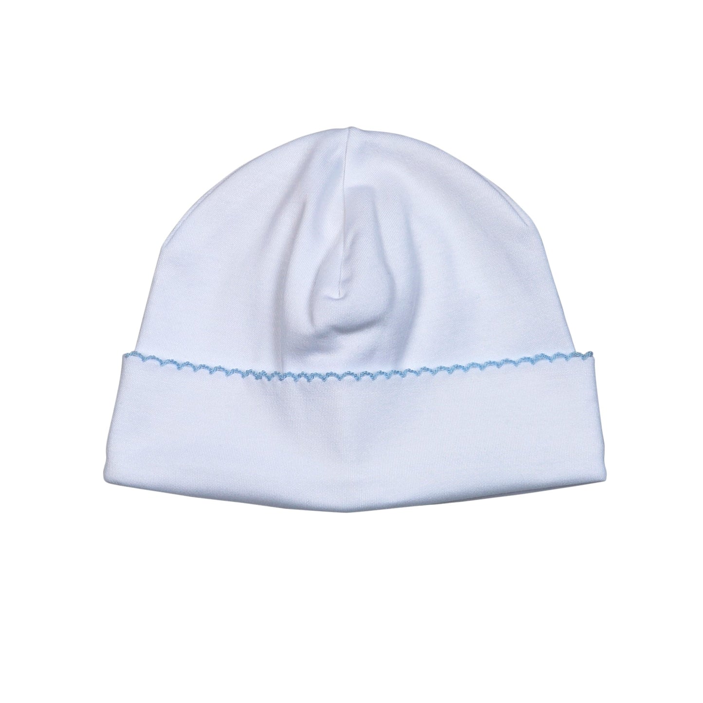 White Beanie Blue Picot Trim
