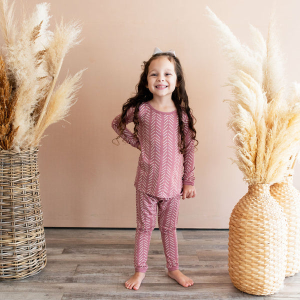 Long Sleeve Pajamas | Dusty Rose Herringbone