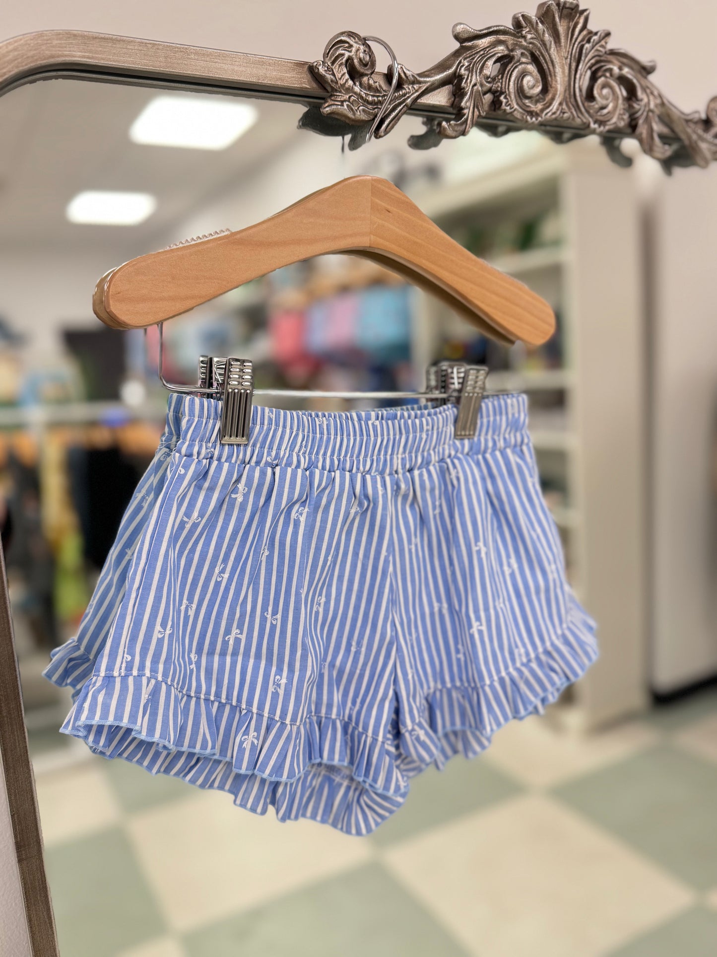Blue Stripe Bow Shorts