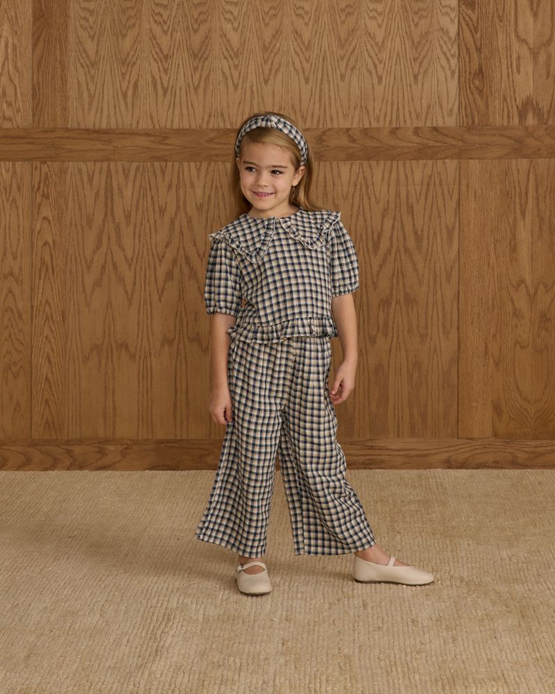 WIDE LEG PANT || NAVY CHECK