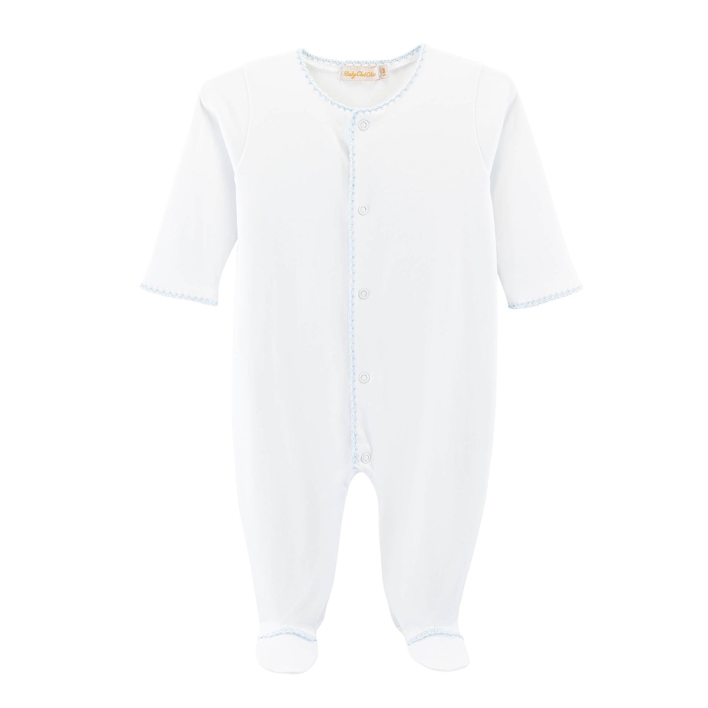 Crochet Trim Footie | White w/ Blue Trim