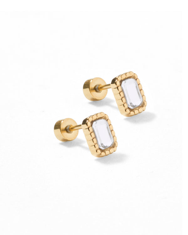 Screwback Stud Earrings | Madison Gold Clear