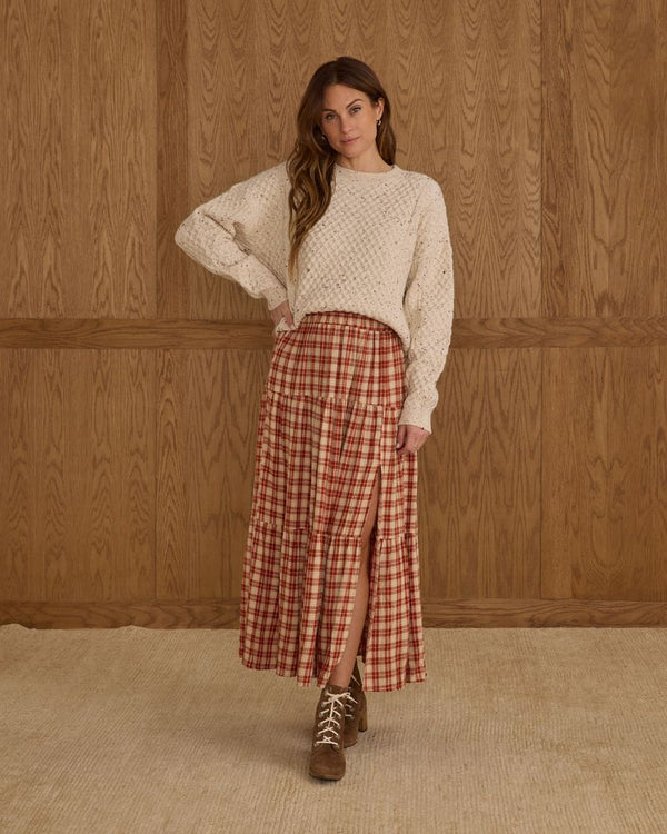 TIERED MIDI SKIRT || RED PLAID -  WOMENS