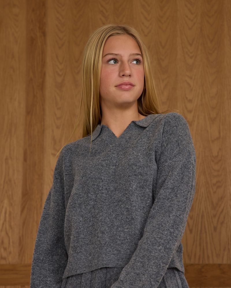 COLLARED SWEATER || HEATHERED GREY - TEEN