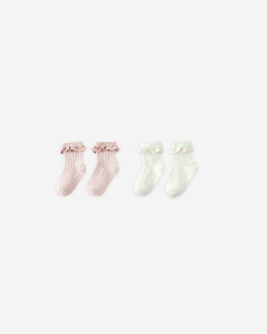 LACE TRIM SOCKS (2-PACK) || BLUSH, IVORY