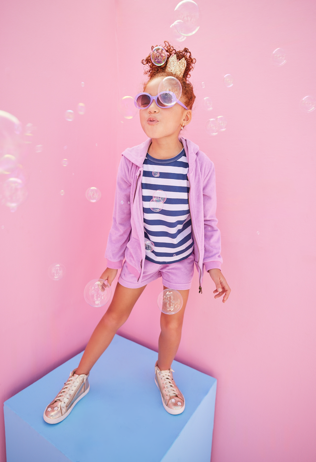 Boxy Tee | Navy Metallic Stripe