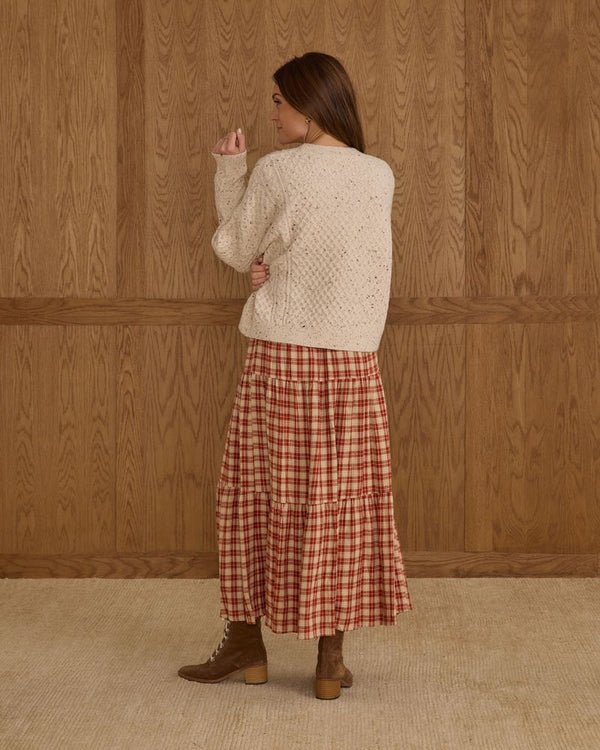 TIERED MIDI SKIRT || RED PLAID -  WOMENS