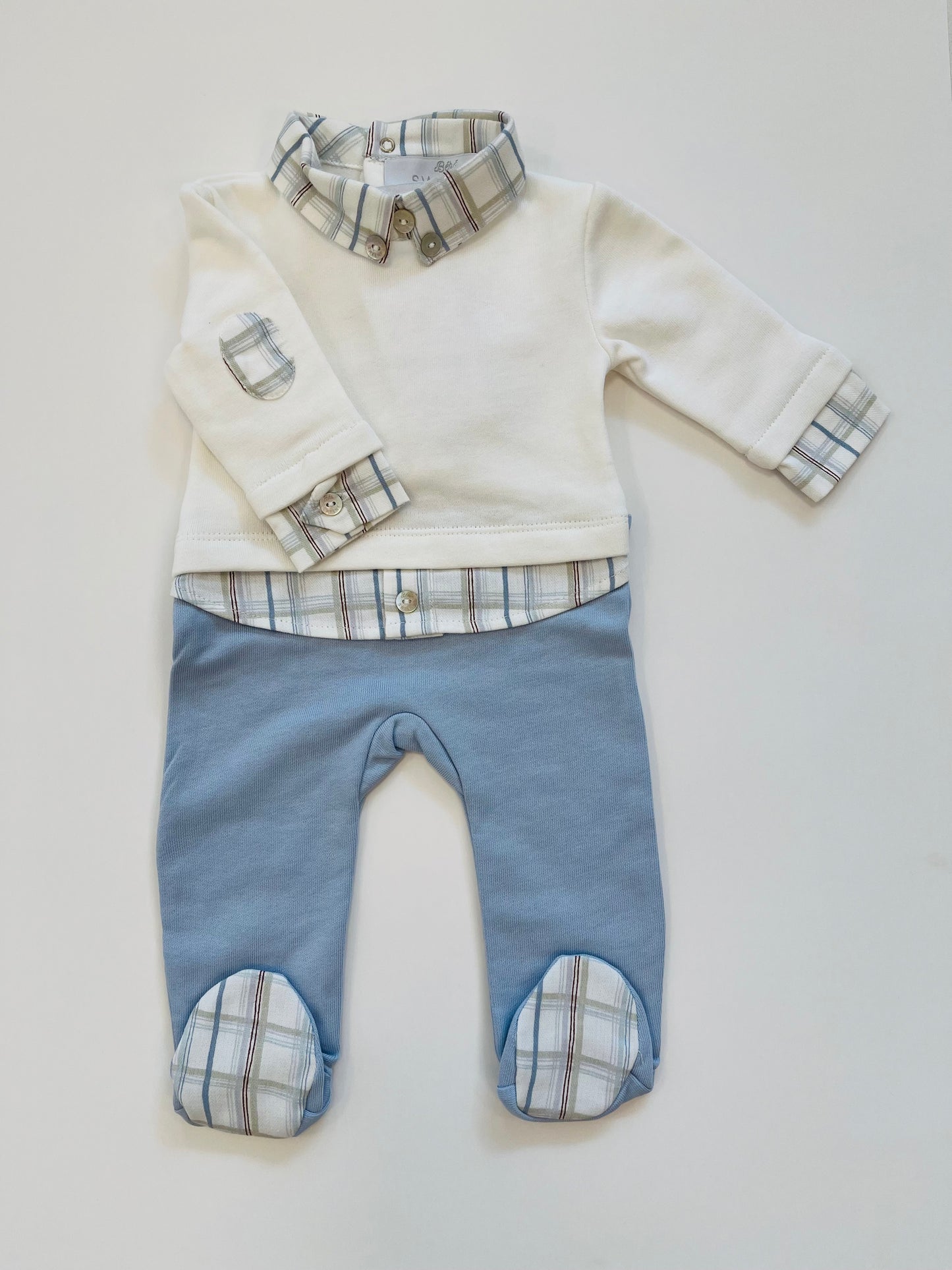 Baby Boys Ivory & Blue Cotton Babygrow