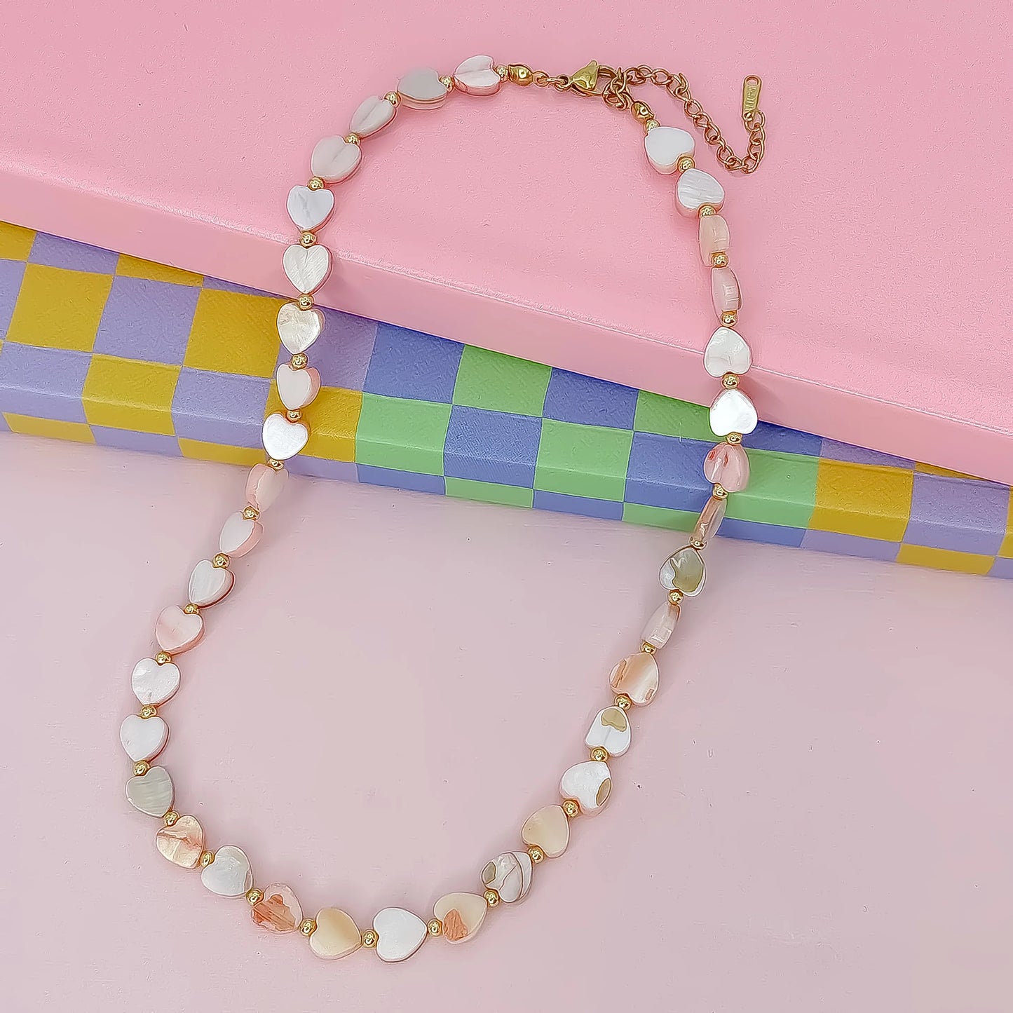 Multi Heart Stone Necklace | Coral