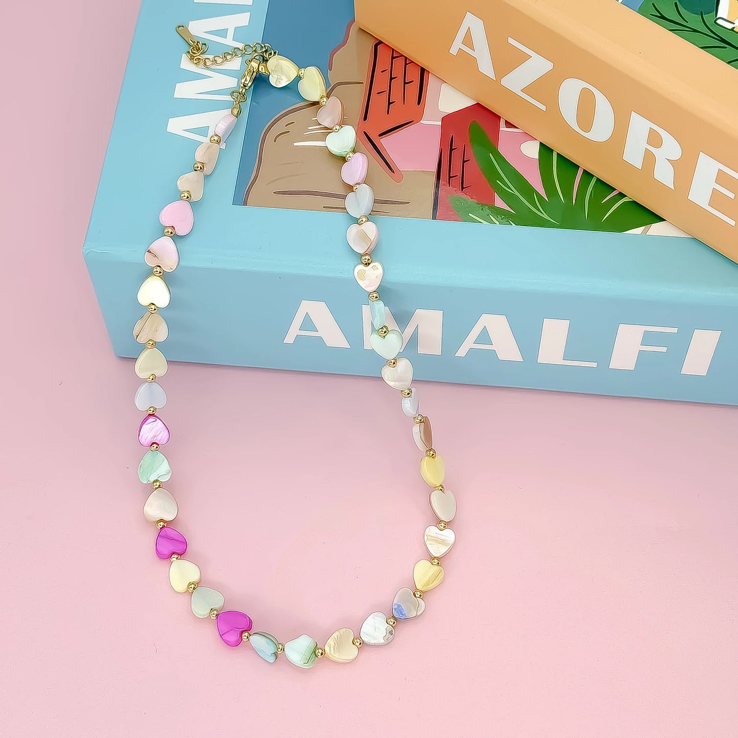 Multi Heart Stone Necklace | Pastel