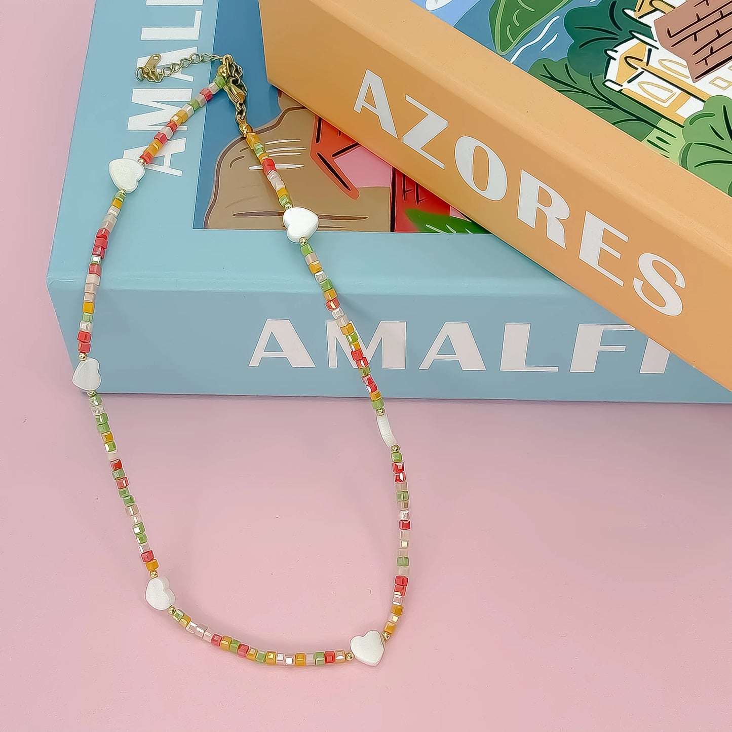 Heart Parade Beaded Necklace | Orange