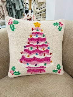 PInk Christmas Tree Hook Pillow