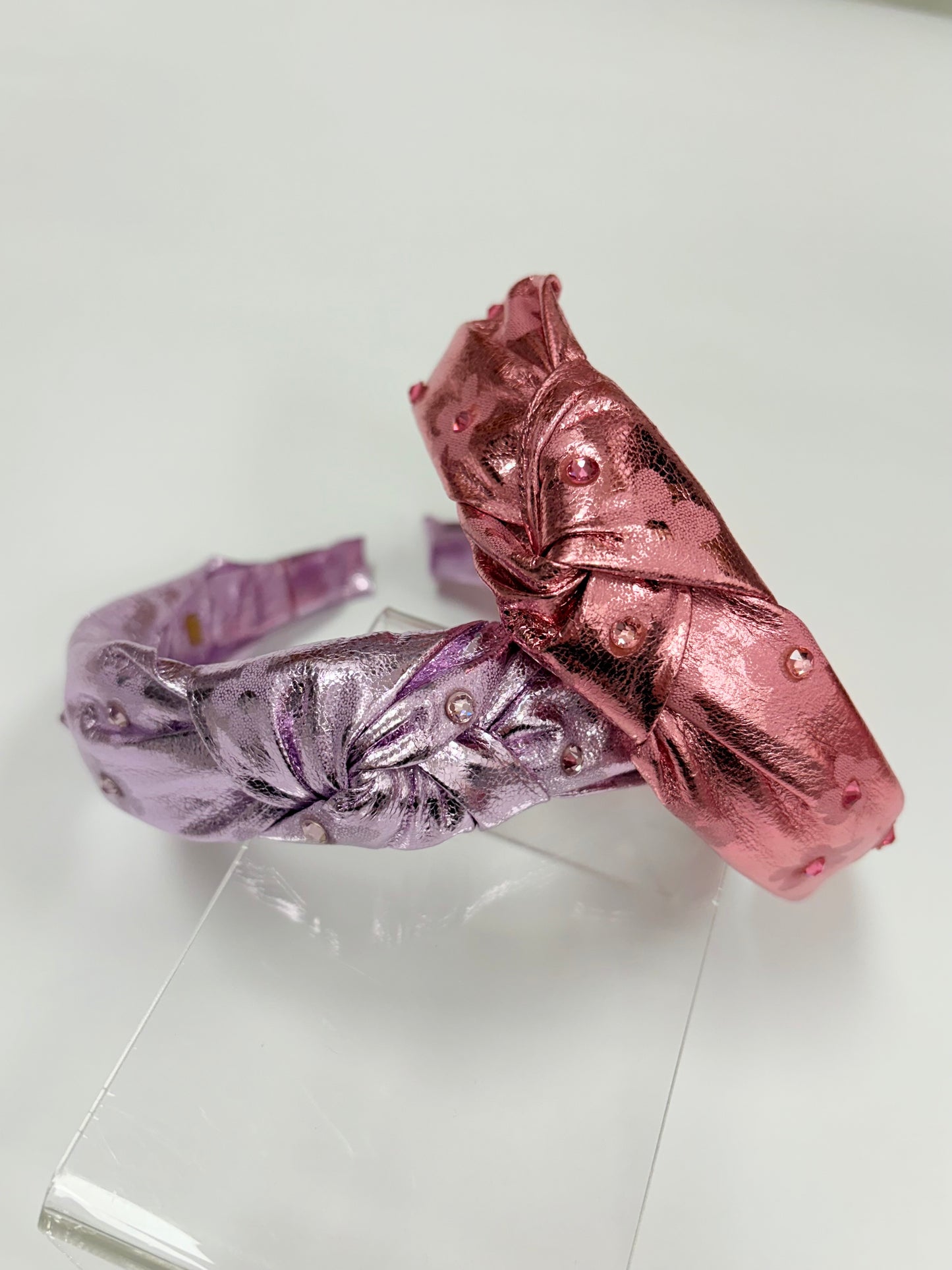 Metallic Flower Knot Headband with Stones