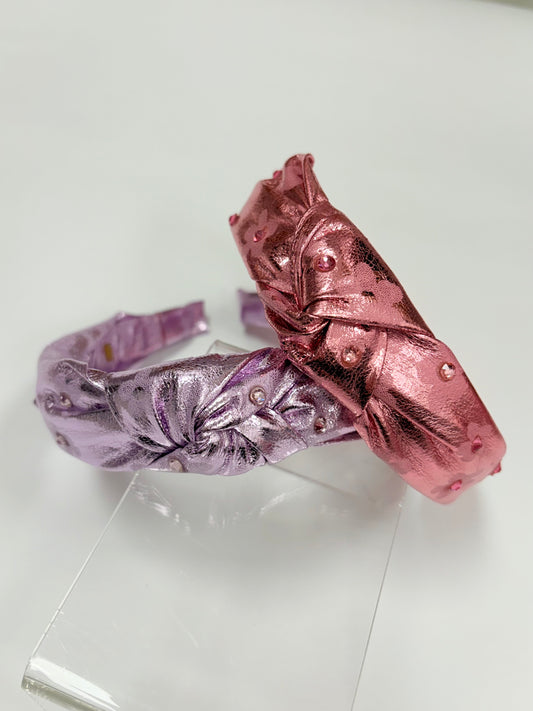 Metallic Flower Knot Headband with Stones