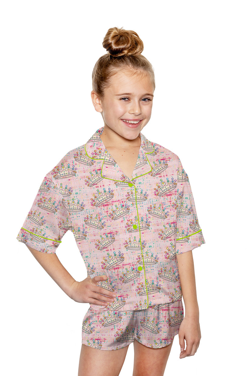 Girls Silky PJ Set Crown Jewels