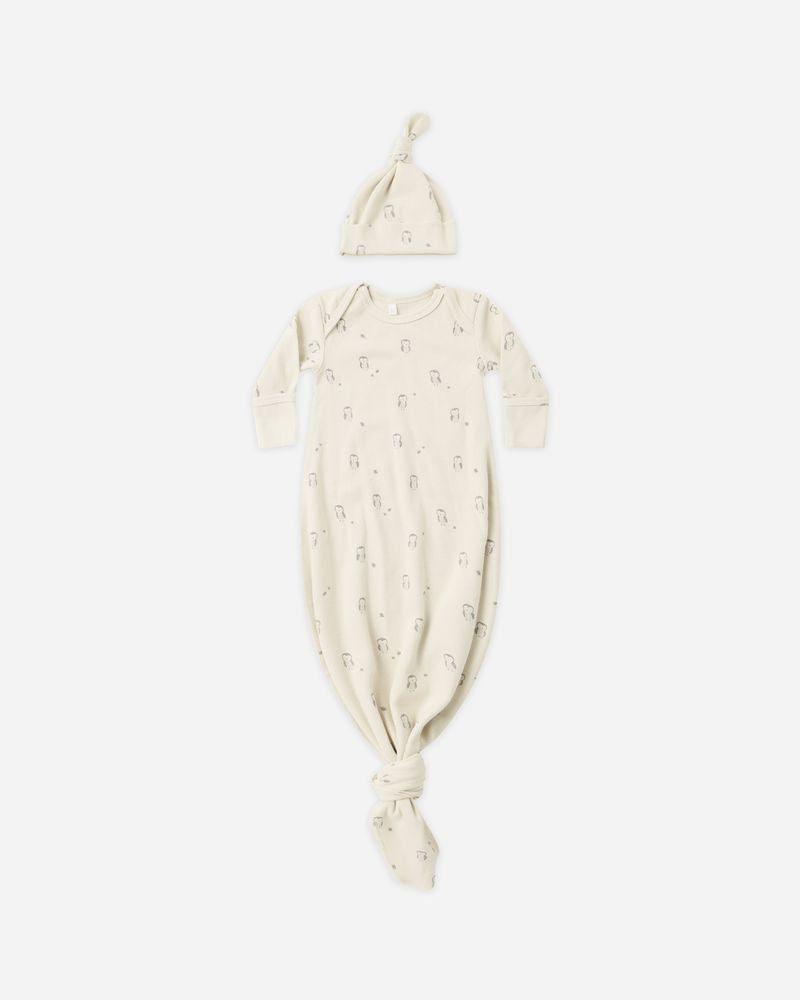 KNOTTED BABY GOWN + HAT SET || OWLS
