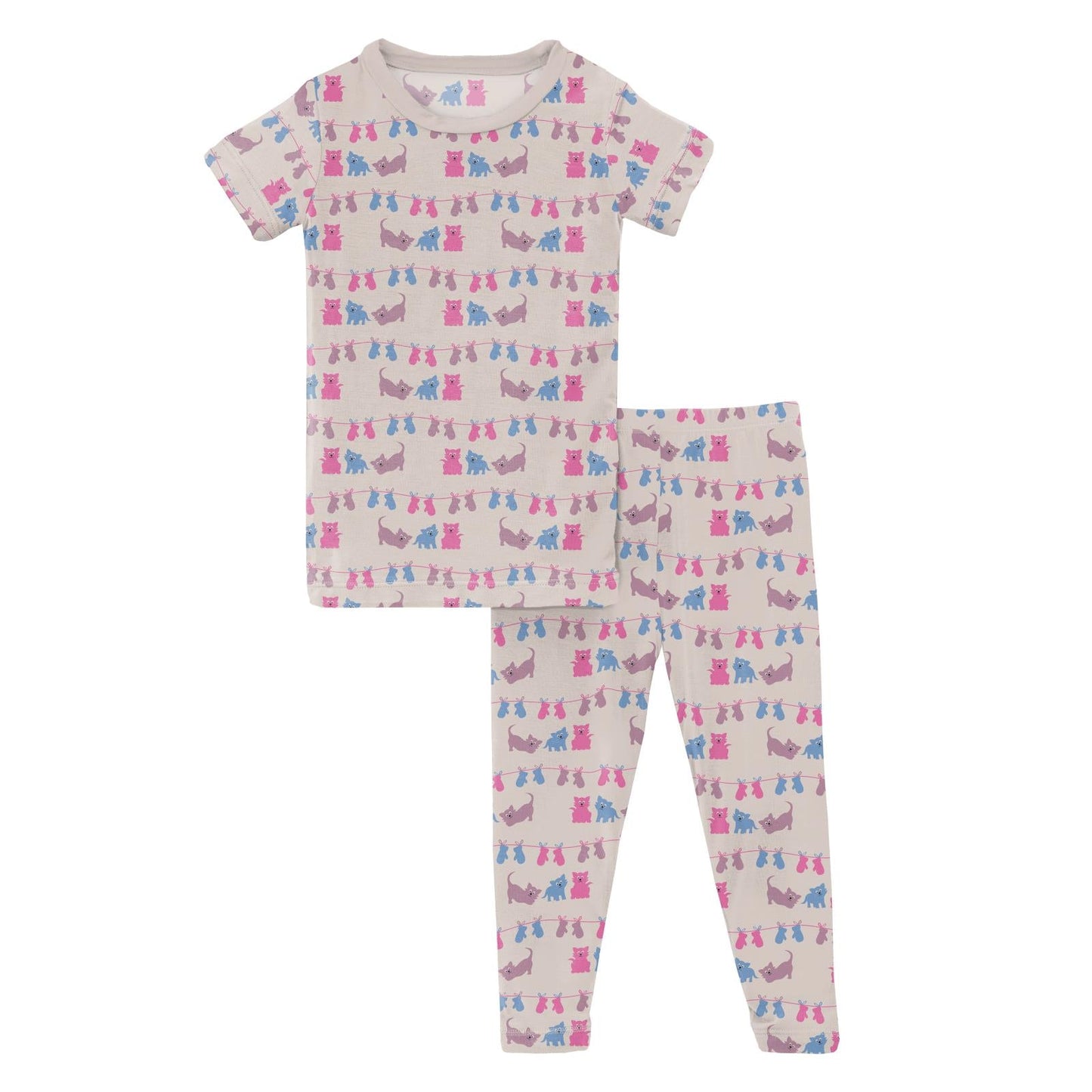 Print Short Sleeve Pajama Set | Latte 3 Little Kittens