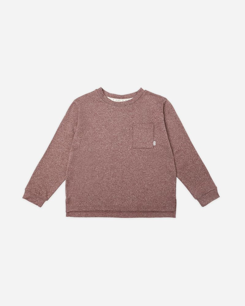 LONG SLEEVE POCKET TEE || HEATHERED BURGUNDY