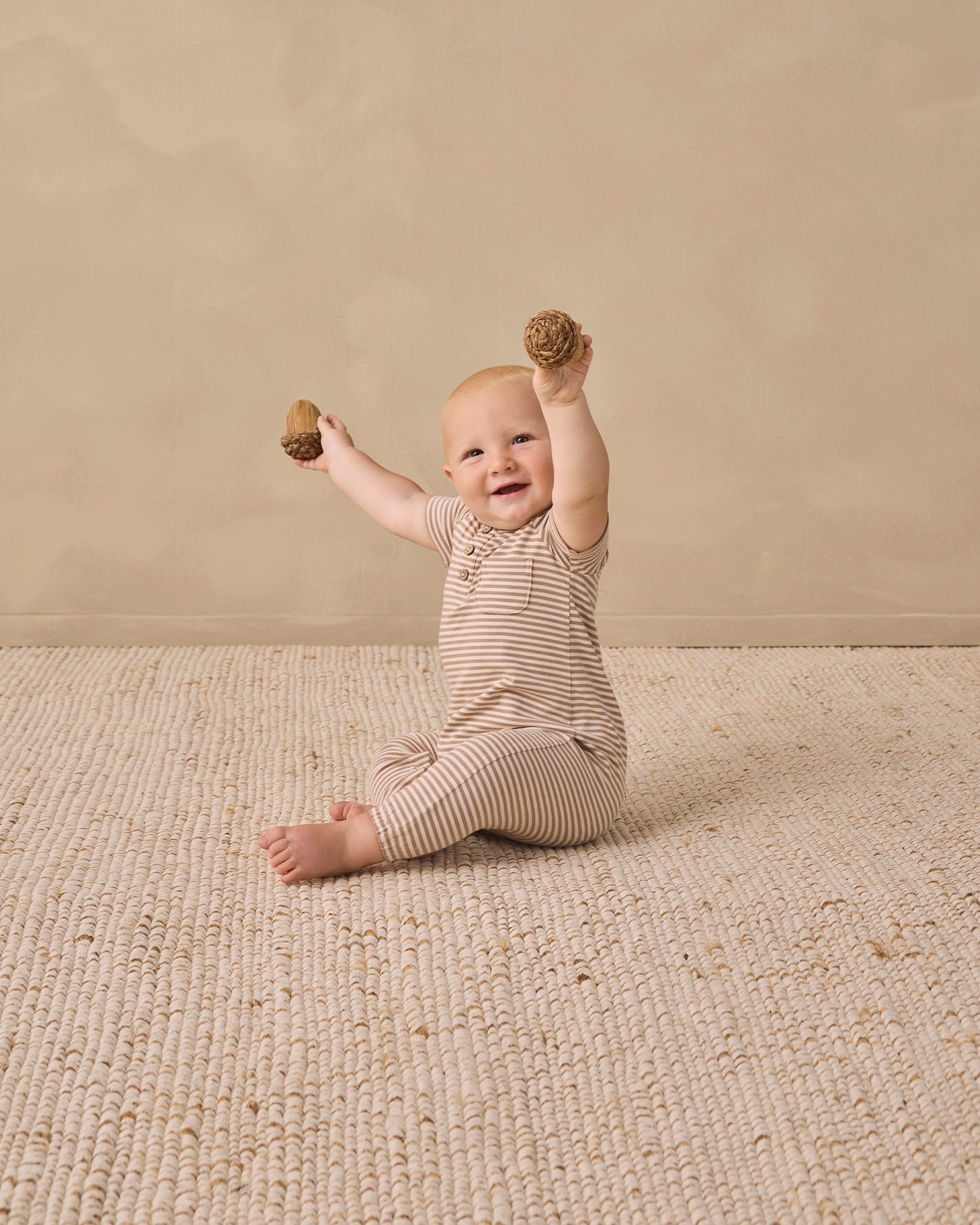 SHORT SLEEVE JUMPSUIT || ALMOND STRIPE