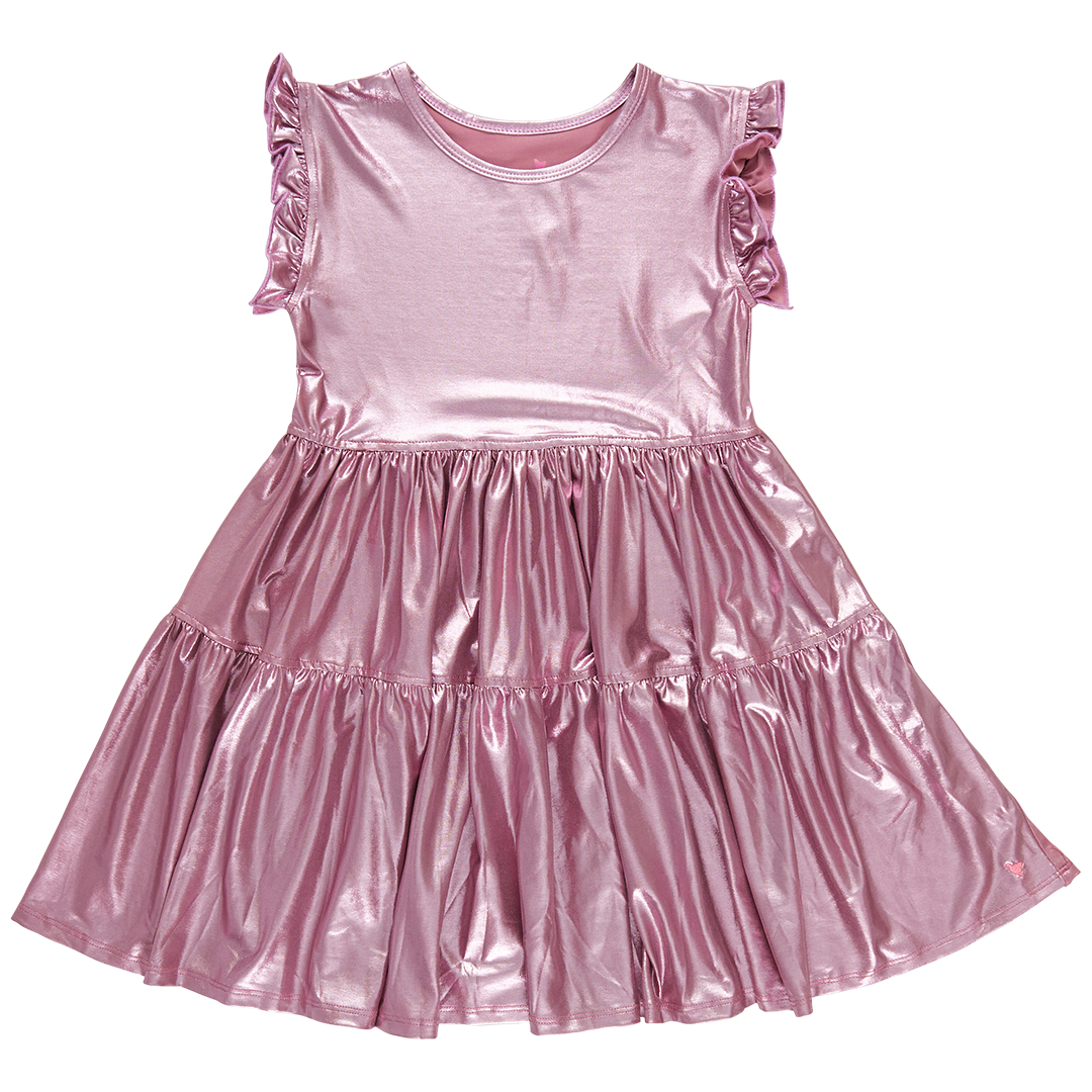 Girls Polly Dress | Light Pink Lame