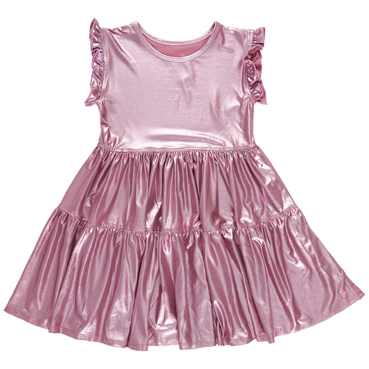 Girls Polly Dress | Light Pink Lame