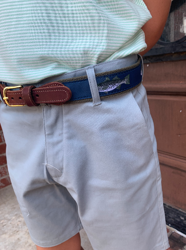 Boys Leather Belt | Striper On Olive