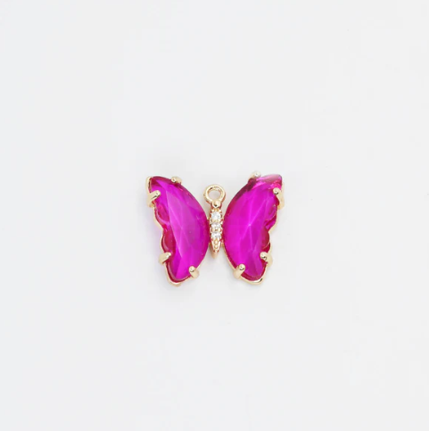 Fuchsia Crystal Butterfly Charm
