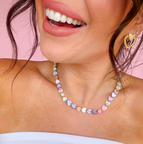 Multi Heart Stone Necklace | Pastel