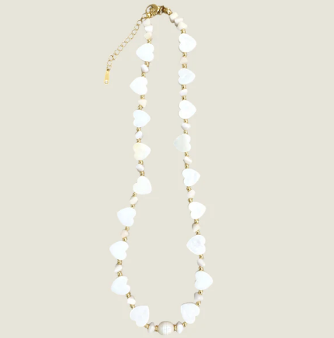 Multi Heart Stone Necklace | White Amber