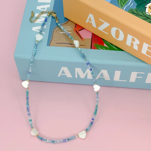 Heart Parade Beaded Necklace | Blue