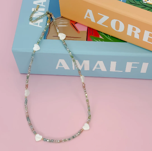 Heart Parade Beaded Necklace | Pale