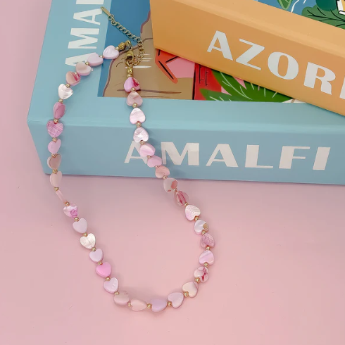 Multi Heart Stone Necklace | Pink