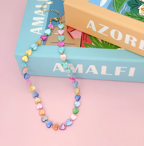 Multi Heart Stone Necklace | Rainbow