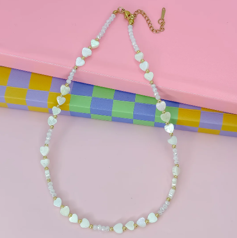 Candy Hearts Strand Necklace | White