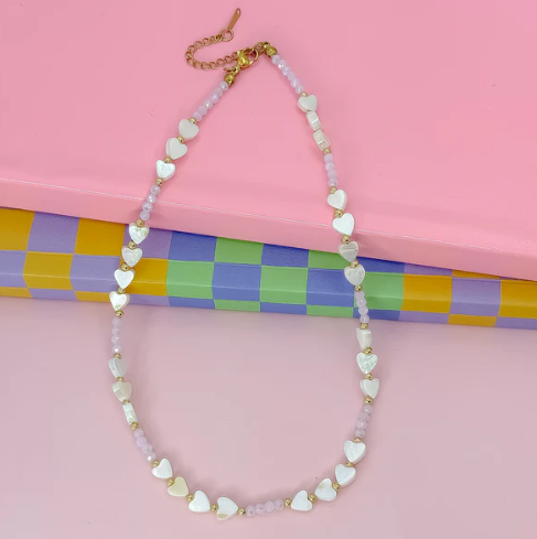 Candy Hearts Strand Necklace | Light Pink
